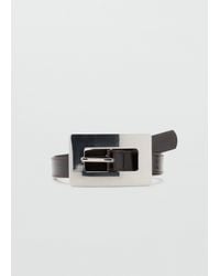 Mango - Faux Leather Belt With Oversized Rectangle Silver-tone Buckle - Lyst