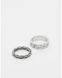ASOS - Set Van 2 Ringen Van Waterbestendig Roestvrij Staal Met Gevlochten Motief En Schakels - Lyst