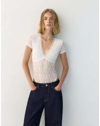 Pull&Bear - Short Sleeve Lace Bodysuit - Lyst