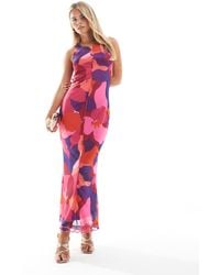 Vero Moda - – ärmelloses netzstoff-kleid mit kräftigem abstraktem muster und ziernaht vorn - Lyst