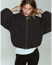 Pull&Bear - Giacca Puffer Nera Con Collo Alto - Lyst