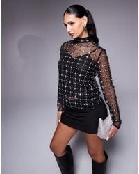 River Island - Sequin Mesh Long Sleeve Top - Lyst