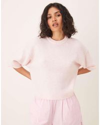 Gina Tricot - Gebreide Top Met Korte Mouwen, Ronde Hals En Pofmouwen - Lyst