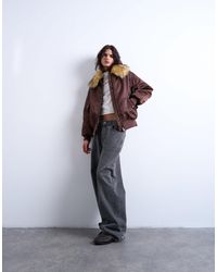 TOPSHOP - Nylon Bomber Jacket With A Faux Fur Collar - Lyst