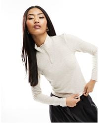 ONLY - High Neck Ribbed Quarter Zip Top - Lyst