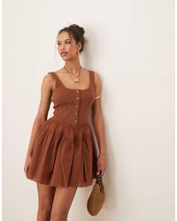 ASOS - Vestido Corto Con Falda De Popelina Y Cuerpo De Canalé Con Cuello Ancho Y Botones De -Sin Color - Lyst