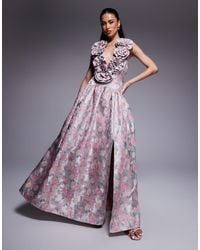 ASOS - Robe longue à fleurs en jacquard avec décolleté plongeant et taille basse - imprimé à petites fleurs - Lyst