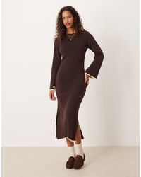 Vila - Gebreide Midi-Jurk Met Textuur En Contrasterende Randjes - Lyst