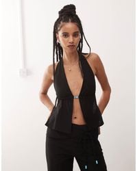 Motel - Syrma Bead Detail Linen Halter Top - Lyst