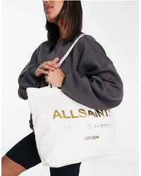 AllSaints - Bolso tote blanco y dorado metalizado underground - Lyst