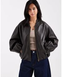 ASOS - Asos Design Petite Washed Leather Look Oversized Bomber Jacket - Lyst