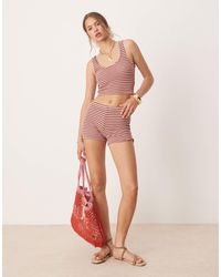 ASOS - Mini-short d'ensemble rayé en maille - rose et marron - Lyst