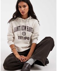 GANT - Sudadera Color Crudo Con Capucha Y Logo Universitario-Blanco - Lyst