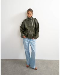 TOPSHOP - Faux Leather Funnel Neck Drawstring Bomber Jacket - Lyst