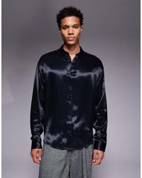 ASOS - Camisa Extragrande Negra De Satén De - Lyst