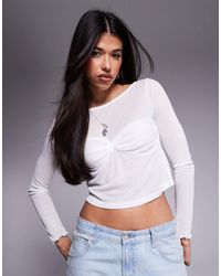 Princess Polly - Fine Rib Slash Neck Bust Detail Long Sleeve Top - Lyst