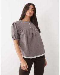 ASOS - Lace Trim Babydoll Puff Sleeve Blouse - Lyst