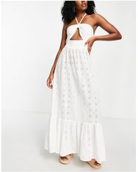 TOPSHOP Broderie Halterneck Maxi Beach Dress - White