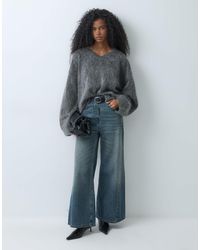 Weekday - Pull col v en mélange laine et mohair foncé chiné - Lyst