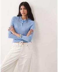 ASOS - Fine Knit Sheer Henley Top - Lyst