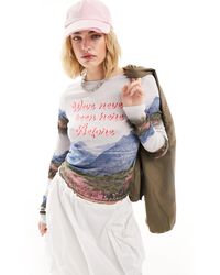 ASOS - Long Sleeve Mesh Baby Tee With Landscape Slogan Graphic - Lyst
