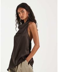 Pieces - Halter Neck Satin Asymmetric Hem Top - Lyst