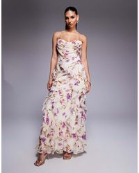 ASOS - Maxi Cami Jurk Van Chiffon Met Versiering, Ruches En Bloemenprint - Lyst