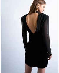 TOPSHOP - Long Sleeve Velvet And Chiffon Mix Mini Dress With Shoulder Pads - Lyst