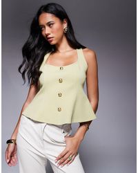 ASOS - Ponte Cinch Waist Square Neck Button Down Top - Lyst