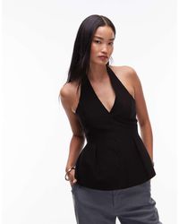 Mango - Cotton Mix Halter Neck Peplum Hem Button Through Top Co-ord - Lyst