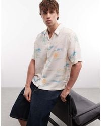 AllSaints - Breezer Short Sleeve Linen Blend Summer Print Shirt - Lyst