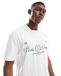 ASOS - Rechte Ruimvallende Polo Van Zware Geribbelde Stof Met Grafische Print Op De Voorkant - Lyst