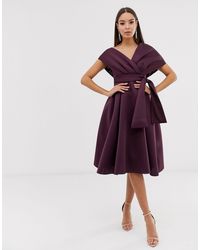 ASOS – Midi-Ballkleid mit abfallenden Schultern und Schnürung - Lila
