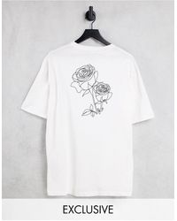 SELECTED Oversized T-shirt With Rose Sketch Back Print - White