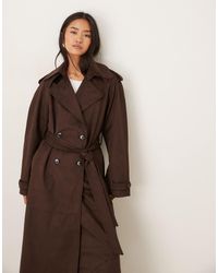 Gina Tricot - Manteau ceinturé longueur mollet en imitation daim - marron - Lyst