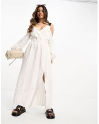 ASOS - Textured Grosgrain Strap Midi Dress With Cold Shoulder Detail - Lyst