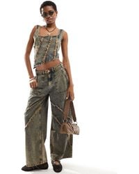 Reclaimed (vintage) - Limited Edition Distressed Denim Jean Co-ord - Lyst