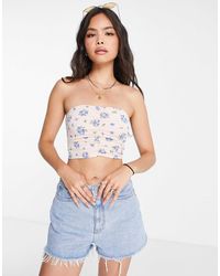 Monki - Ruched Front Strapless Top - Lyst
