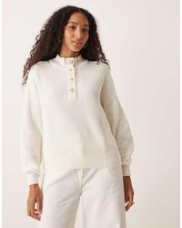 Vila - Premium Ribbed Knit Jumper With Hammered Gold Buttons - Lyst