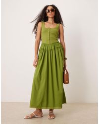 ASOS - Scoop Button Ribbed Bodice With Poplin Skirt Maxi - Lyst