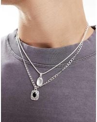 ASOS - 2 Pack Necklace Set With Molten Pendants With Black Stone - Lyst