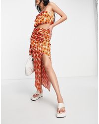 TOPSHOP - Midi-Rok Met Rimpeleffect, Split En Klaproosprint - Lyst