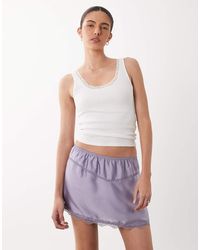 Cotton On - Estelle Mini Satin Skirt With Lace Trim - Lyst