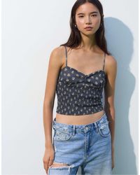 Pull&Bear - Top Met Bandjes En Bloemenprint - Lyst