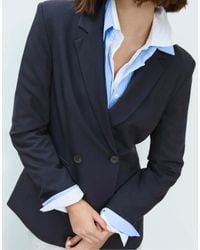 Stradivarius - Blazer ajusté à double boutonnage - bleu foncé - Lyst