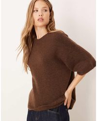 Gina Tricot - Gebreide Ruimvallende Trui Van Alpacawol Met Korte Mouwen - Lyst