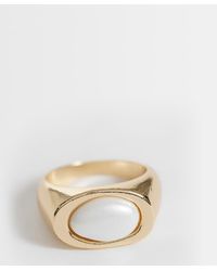 ASOS - Asos Design Curve Squared Ring With Faux-pearl - Lyst