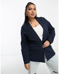 Vero Moda Curve Tailored Double Breasted Suit Blazer in Blue | Lyst