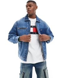 Tommy Hilfiger - Aiden - giacca di jeans oversize lavaggio medio con zip - Lyst