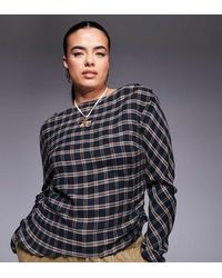 ASOS - Top A De Manga Larga Con Detalle Fruncido Y Cuello Barco De Asos Design Curve - Lyst
